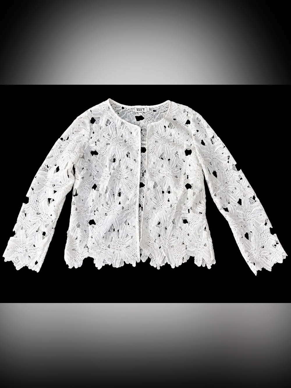 Molly Bracken White Floral Lace Open-Front Jacket
